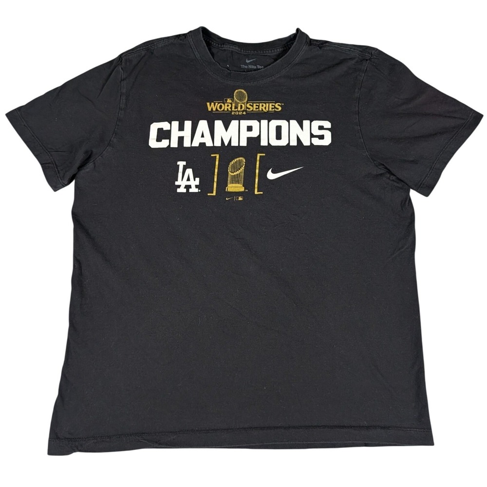 Nike T-Shirt Mens Large Black LA Dodgers 2024 World Series Champions Good